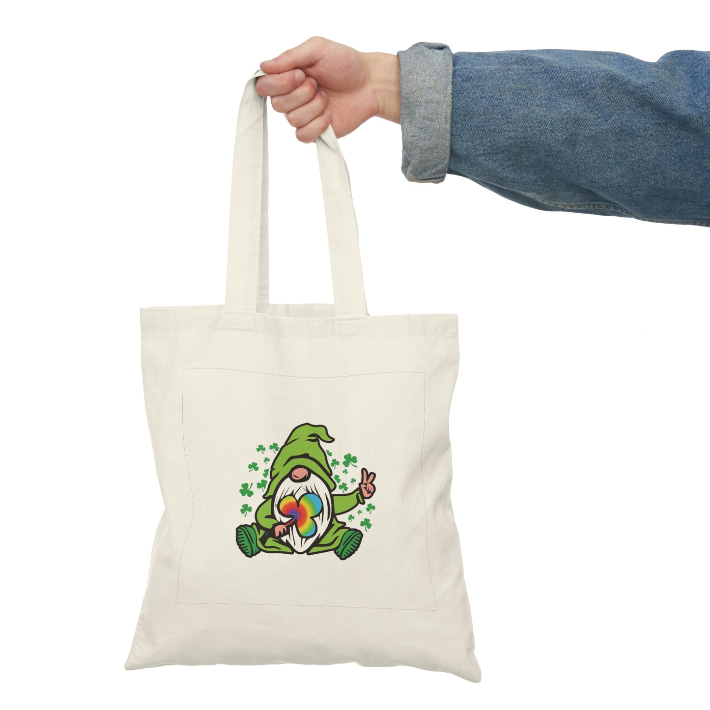 St. Patrick's Day Peace Gnome Natural Tote Bag