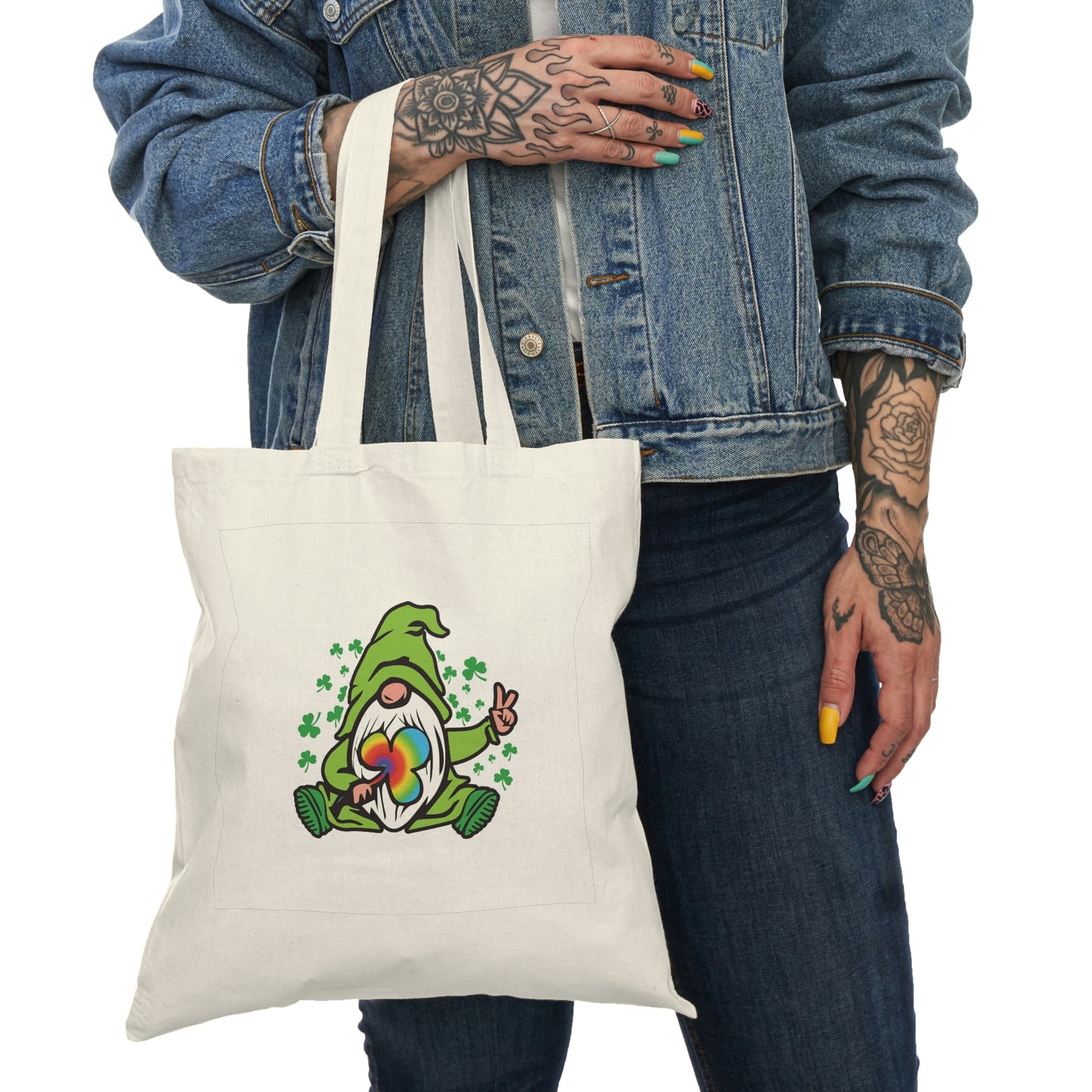 St. Patrick's Day Peace Gnome Natural Tote Bag